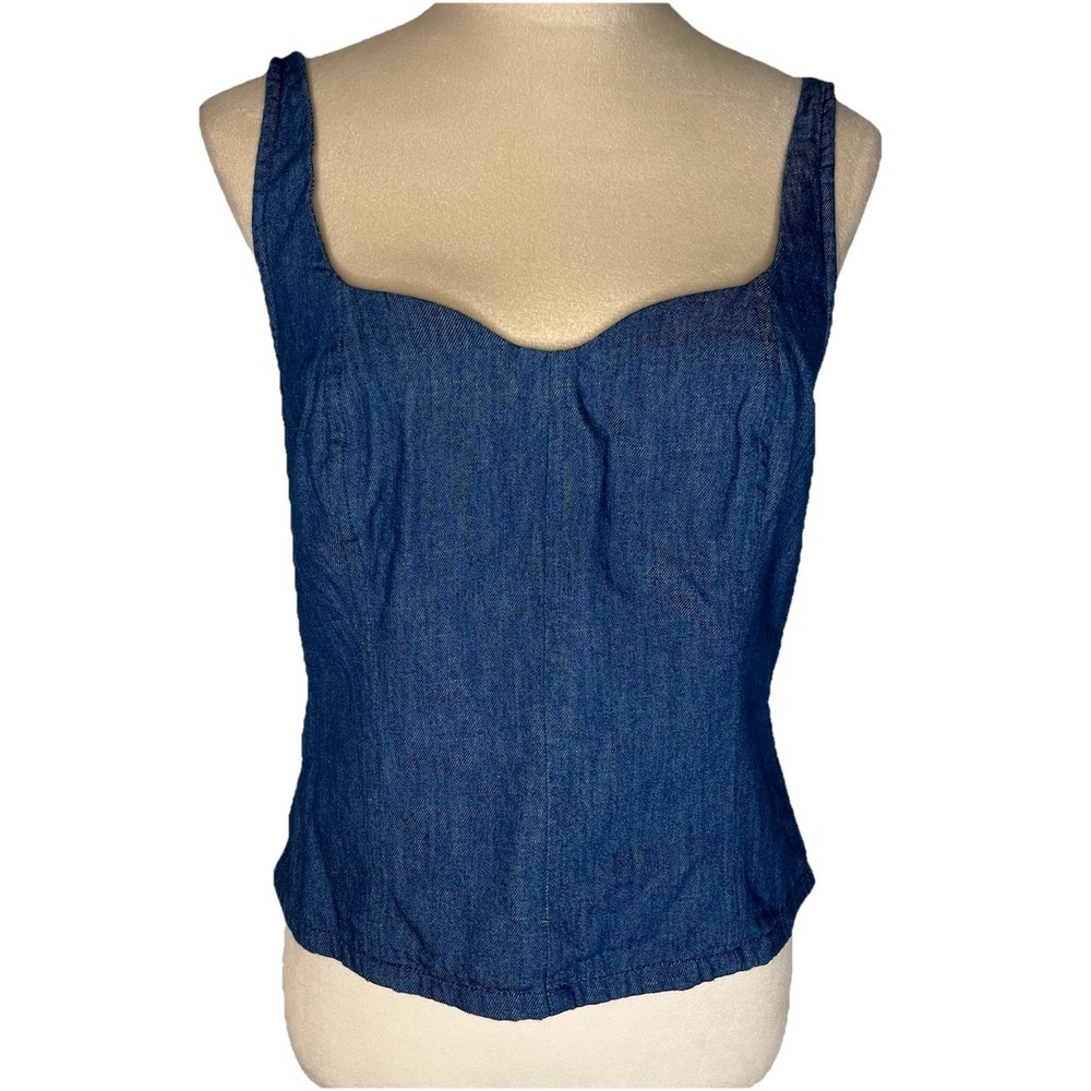 Old Navy Chambray Tank Top Sweetheart Women's M Blue Smocked 100% Cotton Boho